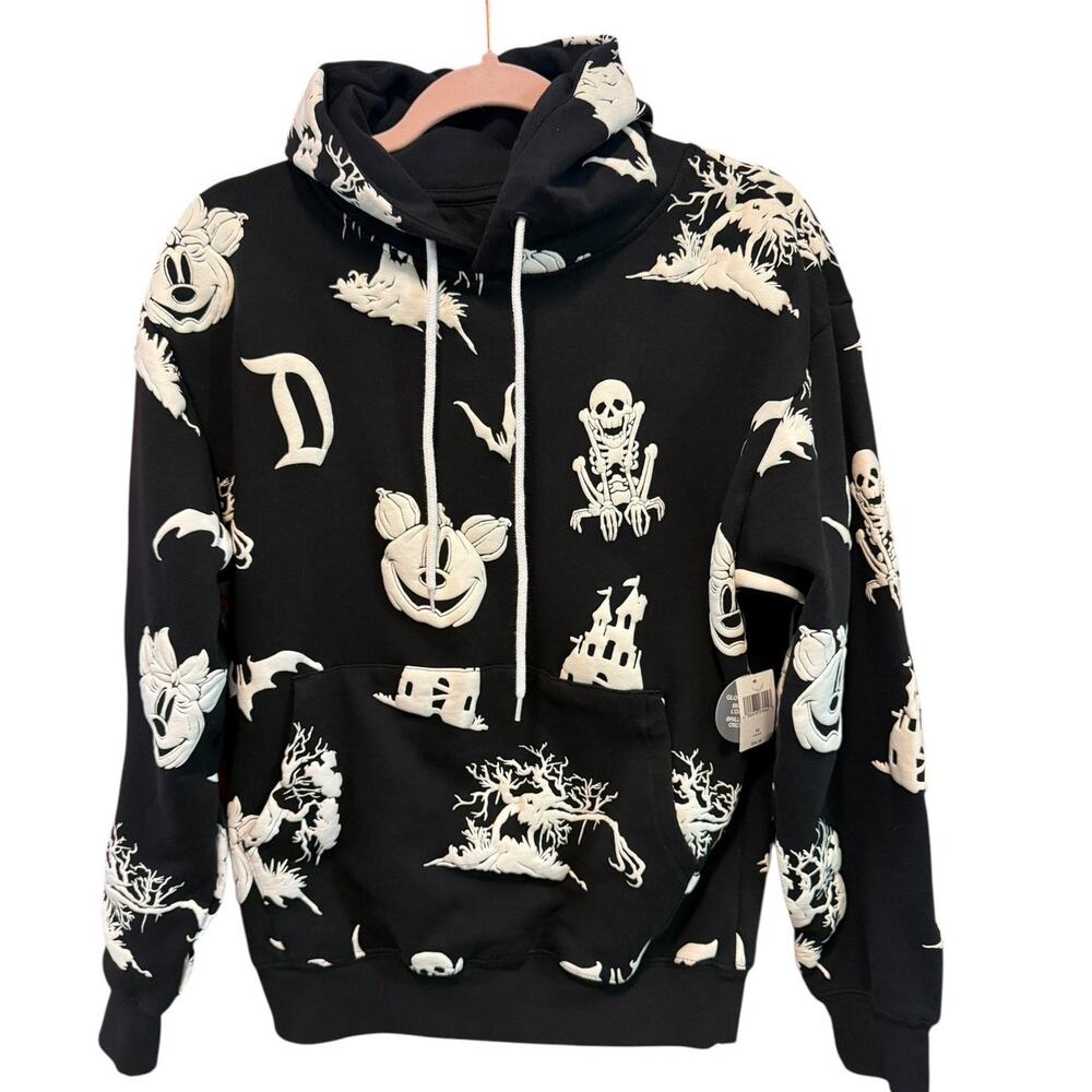 Disney Parks Adult XS Glow In the Dark Mickey Mouse Skull Halloween Hoodie 2024